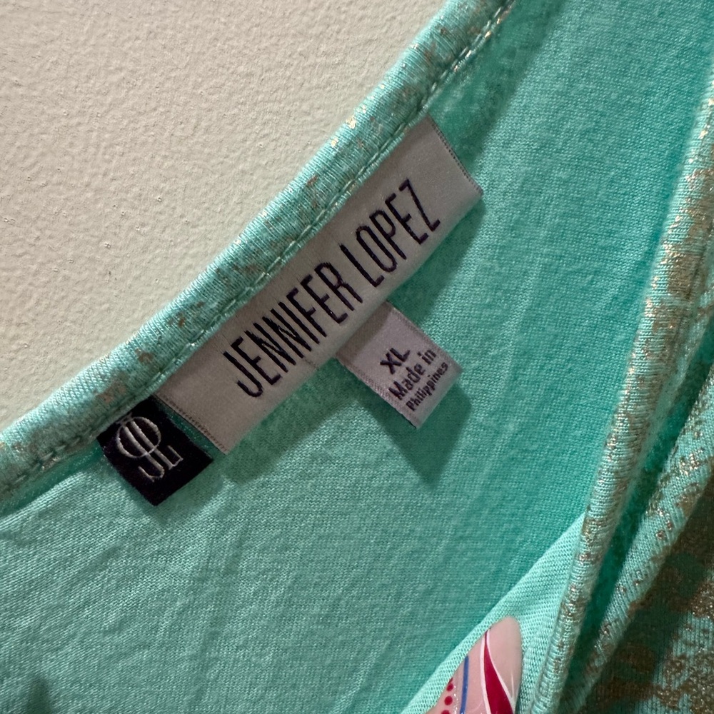 Jennifer Lopez Green and Gold Sleeveless Swim Tank Top - Picture 3 of 5